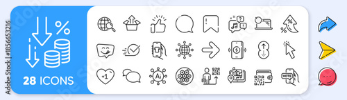 Gps, Cursor and Messenger line icons. Interest rate, AI generate, Inflation icons. Pack of Checkbox, International globe, Voicemail icon. Web search, Shop app, Speech bubble pictogram. Vector