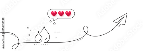 Waterproof line icon. Continuous line with share plane. Water resistant sign. Drop protection symbol. Hearts rate review in speech bubble. Waterproof single line ribbon. Loop curve pattern. Vector