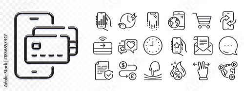Certificate, Charging time and Elastic line icons for web app. Glare of light effect. Message icon. Pack of Mobile internet, Hot loan, Touchscreen gesture pictogram icons. Vector