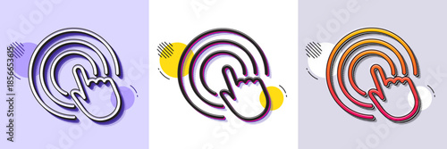 Click hand line icon. Halftone dotted pattern. Gradient icon with grain shadow. Touchscreen gesture sign. Push action symbol. Line click hand icon. Various designs. Vector