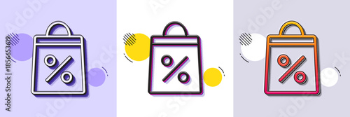Shopping bag with Percentage line icon. Halftone dotted pattern. Gradient icon with grain shadow. Supermarket buying sign. Sale and Discounts symbol. Line shopping bag icon. Various designs. Vector