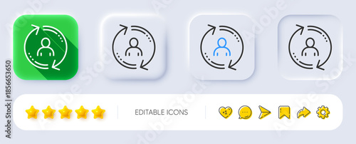 Refresh user info line icon. Neumorphic, Flat shadow, 3d buttons. Update profile sign. Line user info icon. Social media icons. Vector