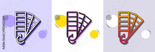 Pantone line icon. Halftone dotted pattern. Gradient icon with grain shadow. Painter color book sign. Paint swatches symbol. Line palette icon. Various designs. Vector