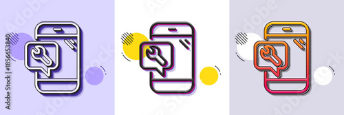 Spanner tool line icon. Halftone dotted pattern. Gradient icon with grain shadow. Phone repair service sign. Fix instruments symbol. Line phone repair icon. Various designs. Vector