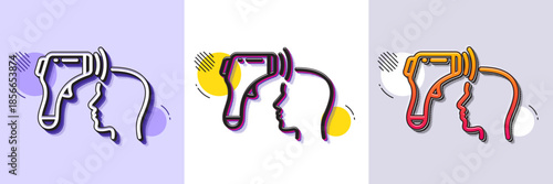 Electronic thermometer line icon. Halftone dotted pattern. Gradient icon with grain shadow. Temperature scanner sign. Fever measuring symbol. Line electronic thermometer icon. Various designs. Vector