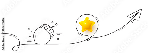 Acorn nut line icon. Continuous line with share plane. Oaknut sign. Oak tree seed symbol. 3d star in speech bubble. Acorn single line ribbon. Loop curve pattern. Vector