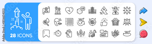 Veins, Timer and Augmented reality line icons. Interest rate, AI generate, Inflation icons. Pack of Squad, Hospital building, Vaccination passport icon. Vector