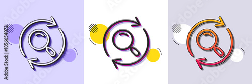 Search line icon. Halftone dotted pattern. Gradient icon with grain shadow. Refresh find results sign. Line search icon. Various designs. Vector