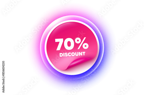 Discount sticker purple gradient. Paper offer price tag. 70 percent discount tag. Sale offer price sign. Special offer symbol. Sticker label. Grain dots effect. Vector
