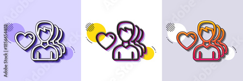 Couple Love line icon. Halftone dotted pattern. Gradient icon with grain shadow. Group of Men sign. Valentines day symbol. Line man love icon. Various designs. Vector