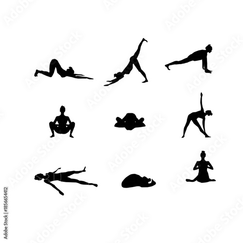 yoga silhouette. yoga pose. yoga asana. fitness silhouette. workout exercise. stretching body. meditation pose. female yoga. healthy lifestyle. wellness concept. balance posture. flexibility training.