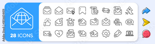 Mail message line icons. Interest rate, AI generate, Inflation icons. Newsletter, Email document, Correspondence icons. Received mail, Secure message and Web letter. Vector