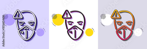 Medical mask line icon. Halftone dotted pattern. Gradient icon with grain shadow. Safety breathing respiratory mask sign. Coronavirus face protection symbol. Line medical mask icon. Vector