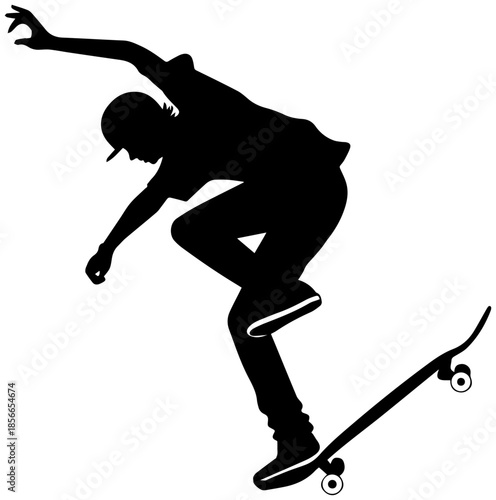 Skateboarder Performing Kickflip Trick Action Silhouette Vector