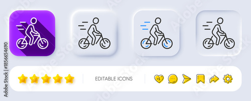 Cyclist line icon. Neumorphic, Flat shadow, 3d buttons. Ride a bike sign. Outdoor and city transport symbol. Line cyclist icon. Social media icons. Vector