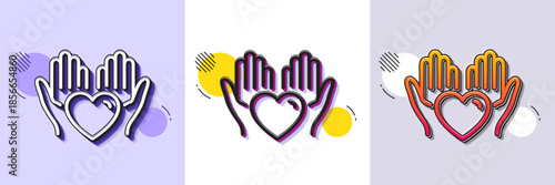 Hold heart line icon. Halftone dotted pattern. Gradient icon with grain shadow. Care love emotion sign. Valentine day symbol. Line hold heart icon. Various designs. Vector