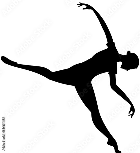 Ballerina Silhouette Performing Graceful Leap, Artistic Dance Pose on White Background