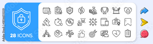 Presentation board, Antistatic and Vinyl record line icons. Interest rate, AI generate, Inflation icons. Pack of Winner, Scissors, Timer icon. Vector