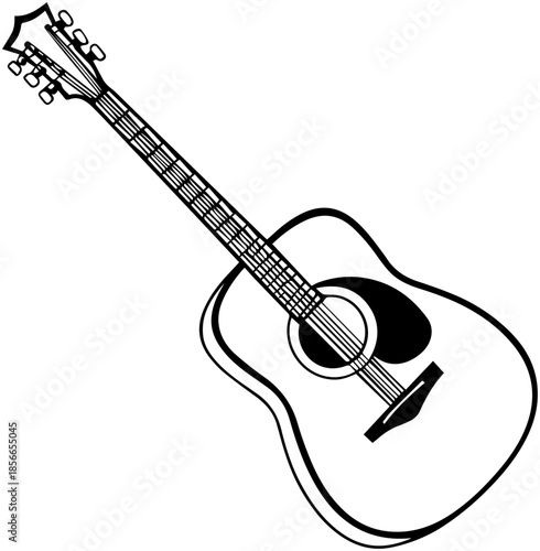 Black and White Acoustic Guitar Line Art