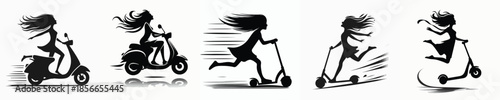 Silhouette of a Person Riding a Scooter Vector Illustration