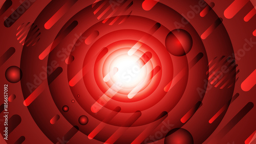 Abstract Dark Red Futuristic Background Featuring Glowing Concentric Circles and a Radiant White Core with Dynamic Motion Shapes for Modern Tech Wallpapers and Digital Art Designs