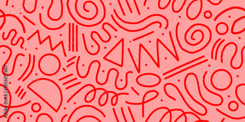 Seamless abstract doodle line art pattern hand drawn. Minimalist scribble seamless background