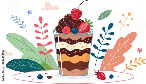 Colorful Chocolate Parfait Vector Illustration for National Chocolate Parfait Day