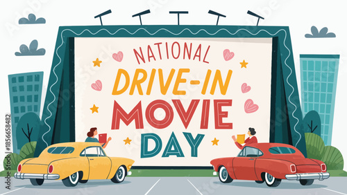 Colorful Drive-In Movie Night Illustration Vibrant Palette