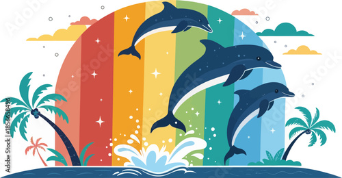 Colorful Dolphin Vector Illustration for National Dolphin Day