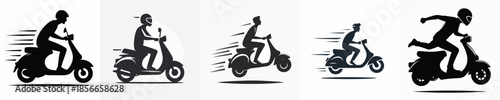 Silhouette of a Person Riding a Scooter Vector Illustration