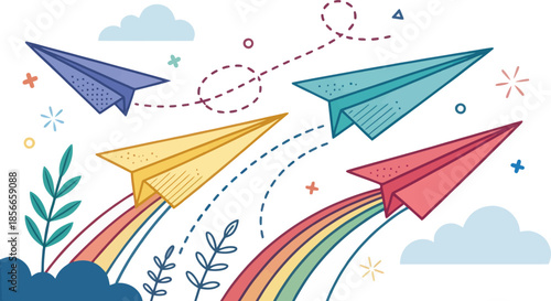 Colorful Paper Airplane Illustration for National Paper Airplane Day