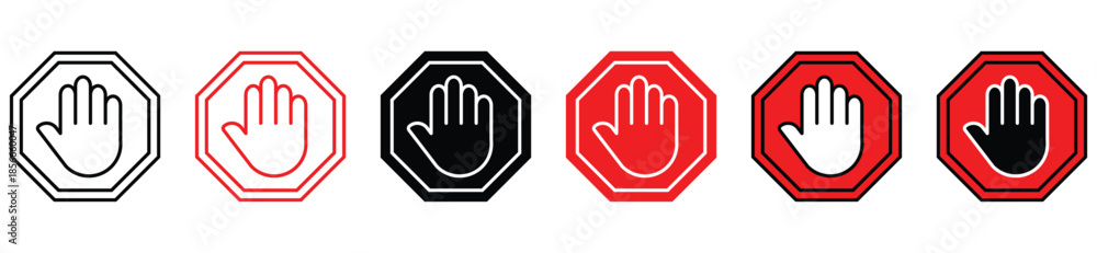 Obraz premium Stop Hand Warning and Restricted Access Icon Set