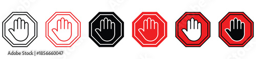 Stop Hand Warning and Restricted Access Icon Set