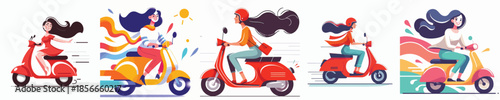 Beautiful Woman Riding A Scooter Vector Illustration