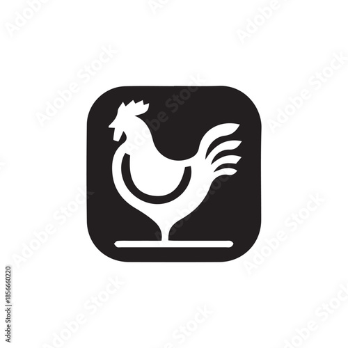 White chicken logo on black square background