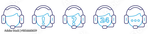 Customer Support Outline Icons Set with Headset, Chat, and Communication Symbols