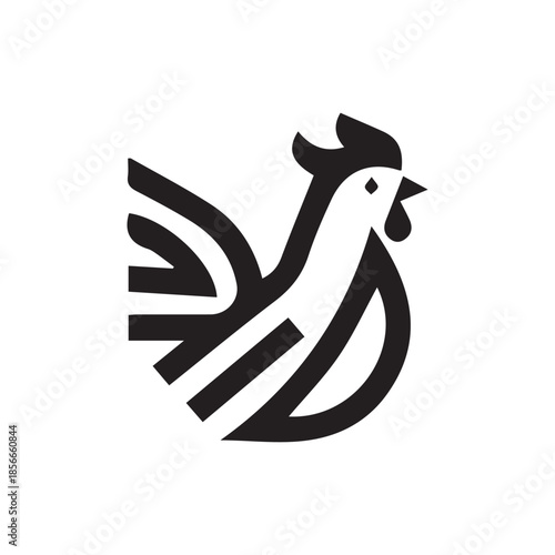 Minimalist black and white rooster in graphic line art style