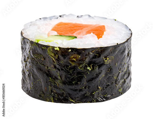 Delicious Salmon Sushi Roll Isolated on White Background.