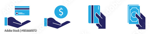 Digital Banking and Credit Card Transaction Hand Icons
