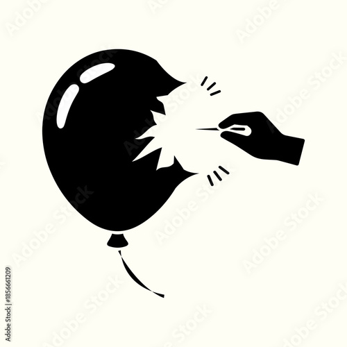 Hand Popping Balloon Vector Illustration, Party Celebration Fun Icon, Burst Balloon Clipart