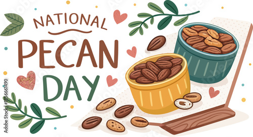 Colorful Vector Illustration of Pecans for National Pecan Day