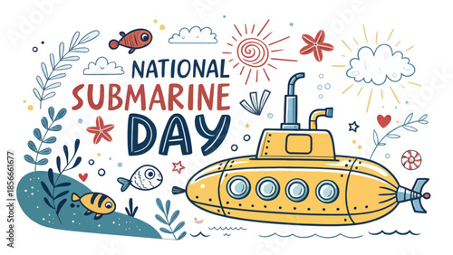 Colorful Vector Submarine Illustration for National Submarine Day