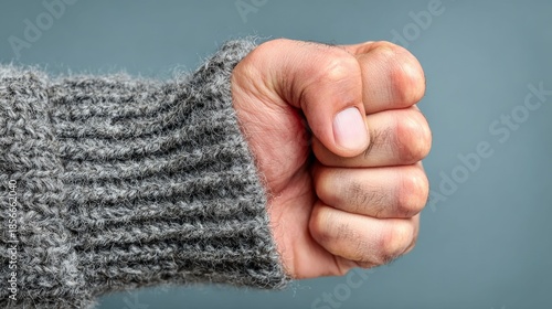 Fist Grip and Expression: a close-up image of a hand, clenched into a fist, a symbol of determination, strength, and resolve, against a blurred backdrop.