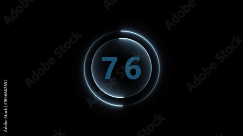 Futuristic Neon Ring Displaying Number Seventy Six on Black Background numeral digit