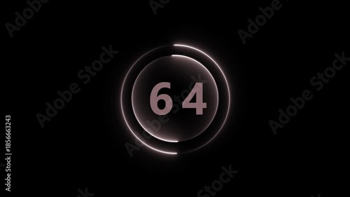 Dark Background with Glowing Circle and Number 64 numeral count