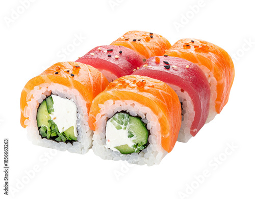 Wallpaper Mural Delicious Salmon and Tuna Sushi Rolls with Cream Cheese and Avocado. Torontodigital.ca