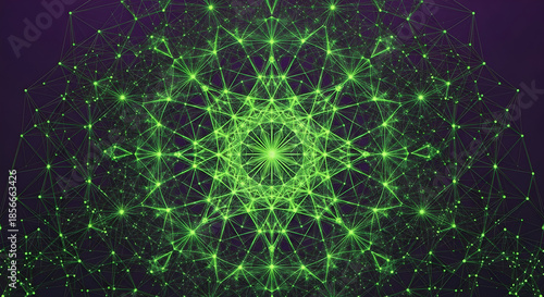 Digital Network Connection Green Abstract Pattern Dark Background
