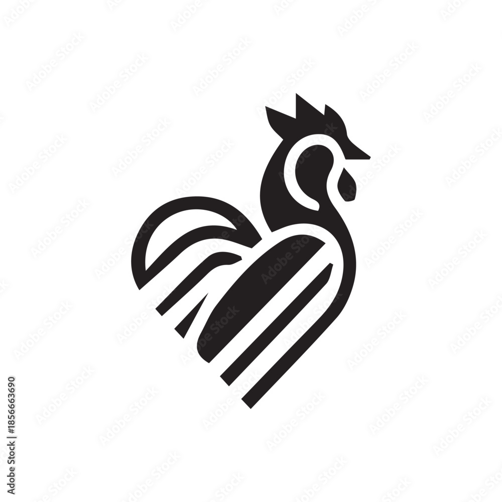 Obraz premium Stylized black rooster logo with heart shape for poultry business