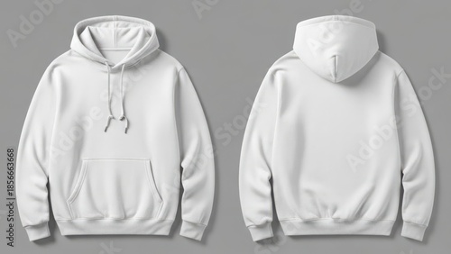 Blank white hoodie mockup with front and back views on a solid color background