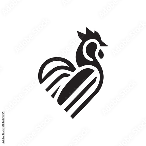 Stylized black rooster logo with heart shape for poultry business